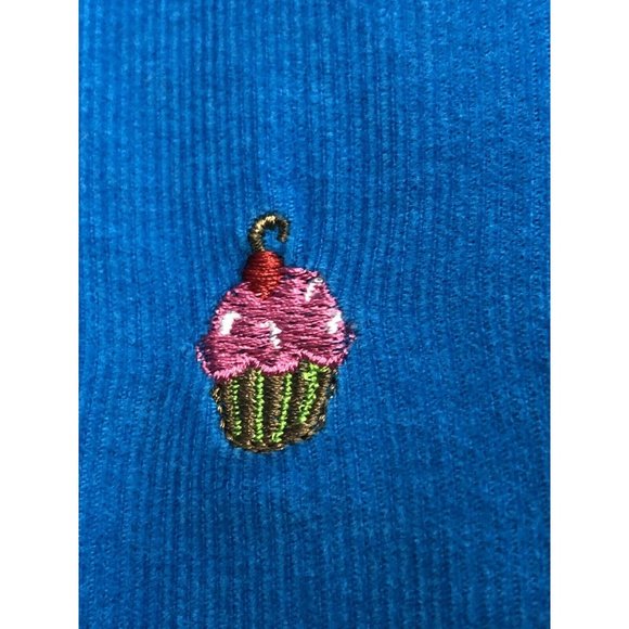 Vintage Corduroy Overalls Girl 2T Turquoise Gingham Pink Embroidered Cupcakes - Picture 3 of 8